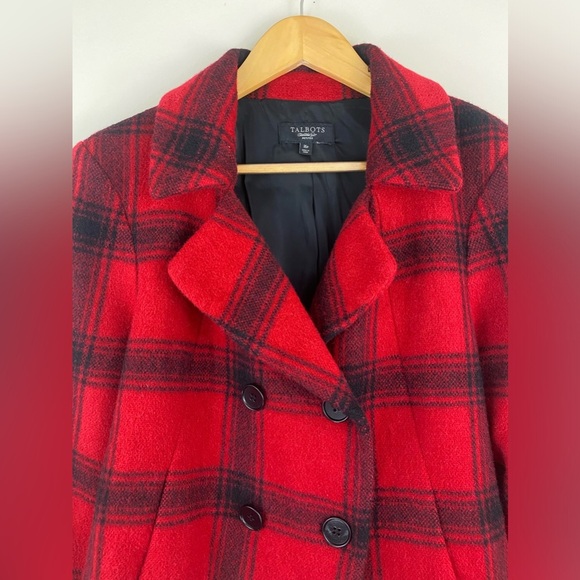 Talbots Wool Blend Red Black Buffalo Plaid Double Breast Blazer Jacket Sz 16P - Picture 4 of 9